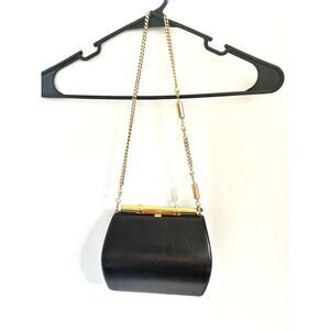 CLASSY RODO ITALY BLACK & GOLD BAGUETTE MINAUDIÈRE BAG WITH STRAP